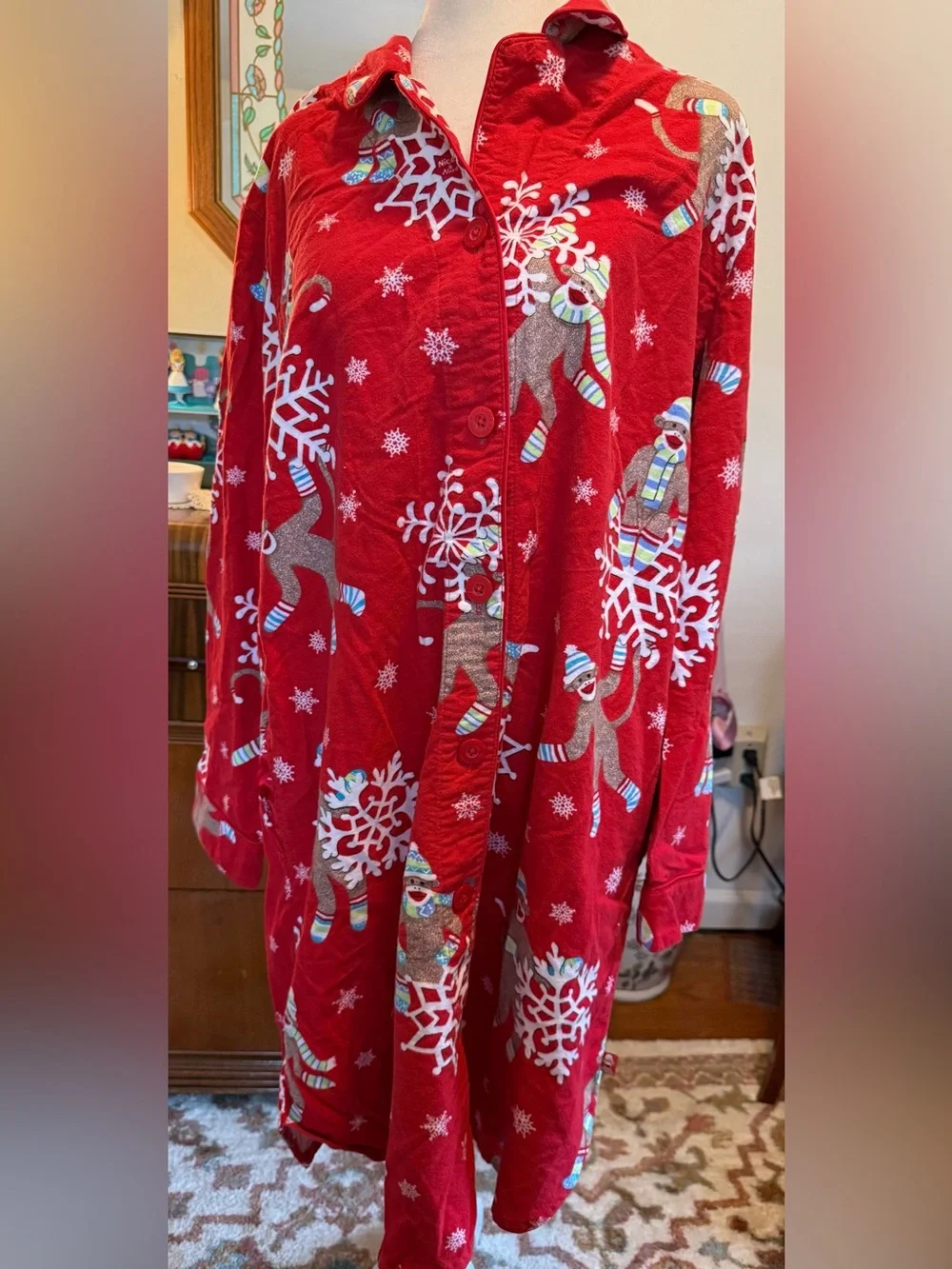 Nick & Nora sock monkey snowflake nightgown xl